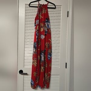Floral Colourful Halter Maxi Dress With Two Leg-Slits & Keyhole Back